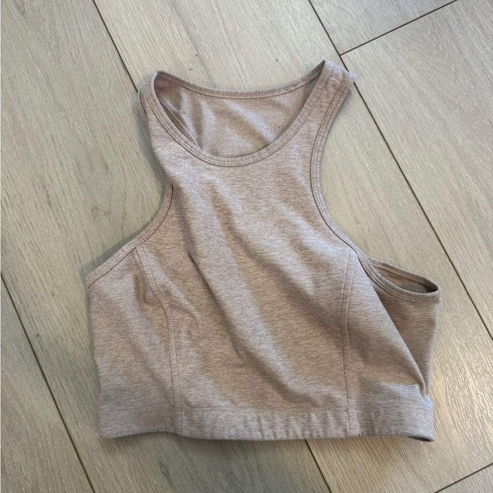 Outdoor Voices Heather Taupe Cropped Racerback Tank Top
